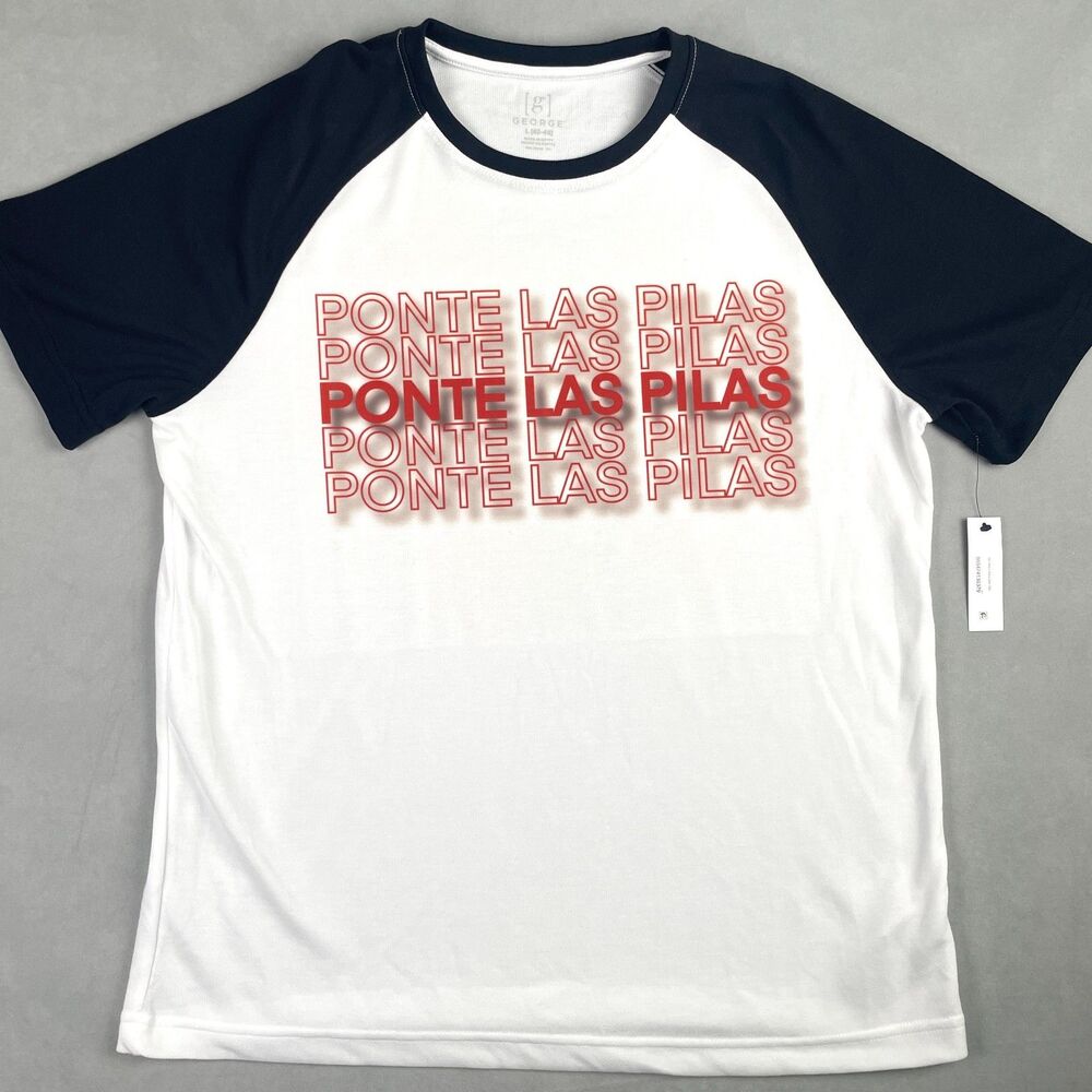 Ponte Las Pilas Shirt Mens L White Raglan Graphic Print‎ Tee Spanish Culture NWT